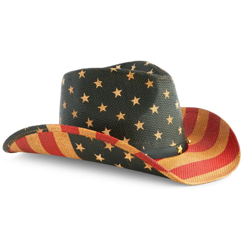 ZODACA USA Straw American Flag Cowboy Hat for Men, Women, Looks Vintage Cowgirl Hat for Costume Party (Adult Size) Multi - Image 1